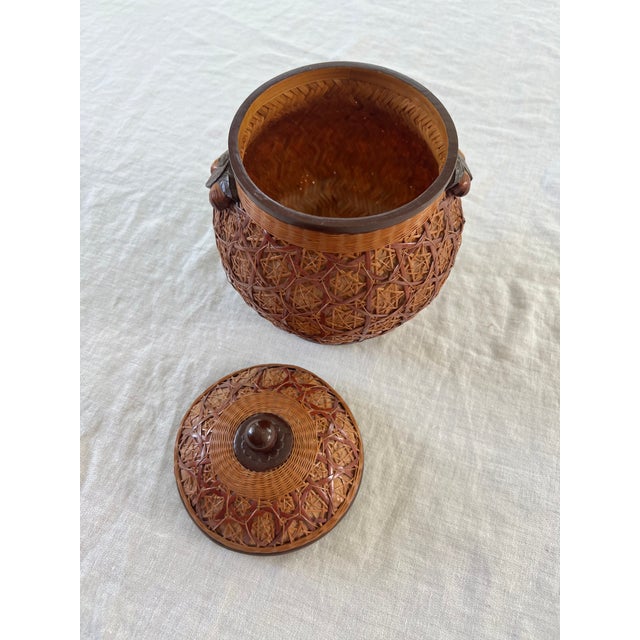 Mid 20th Century Vintage Chinese Woven Ginger Jar With Wood Elements For Sale - Image 5 of 6