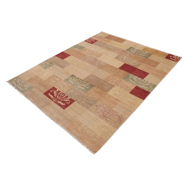 Abstract Modern Gabbeh Tan/Red Wool Rug - 9'0'' X 11'4'' For Sale - Image 3 of 10