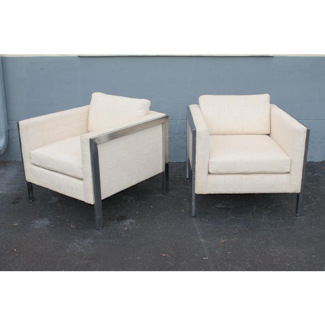 A pair of c1970's Ultra Modern Metal Framed Club/ Lounge Chairs. Single owner of an untouched 1970's Bal Harbor Florida...