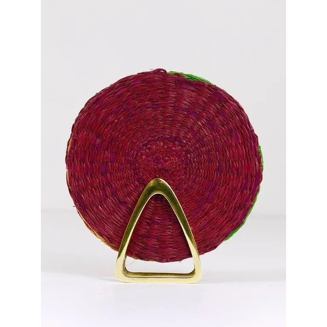 Brass Coaster Stand with Colorful Coasters from Hagenauer, Austria, 1950s, Set of 7 For Sale - Image 9 of 11