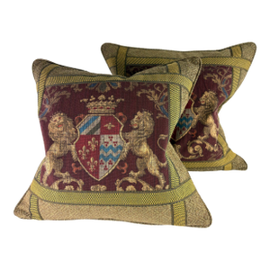 Handsome Coat of Arms Banded Cotton Print Pillows/a Pair
