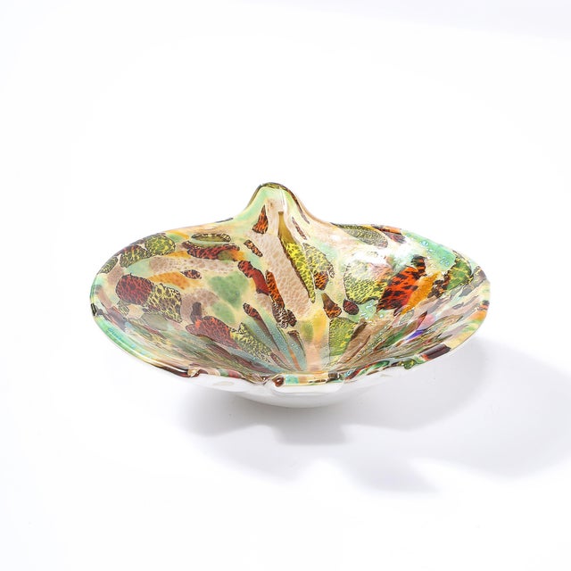 Mid-Century Modernist Hand-Blown Murano Glass Tutti Frutti Leaf Form Dish For Sale - Image 12 of 18