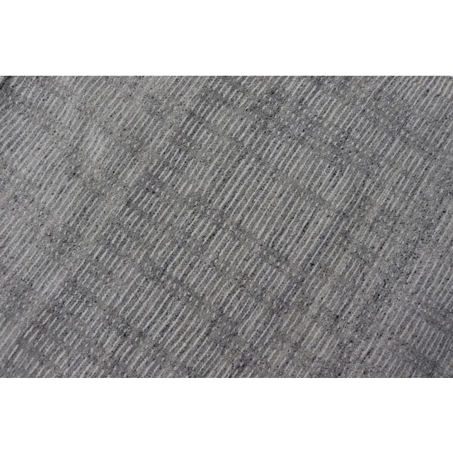 Modern Hand Knotted Large Rug Featuring Light Gray and Cream Panel Design in Soft Wool For Sale - Image 9 of 10