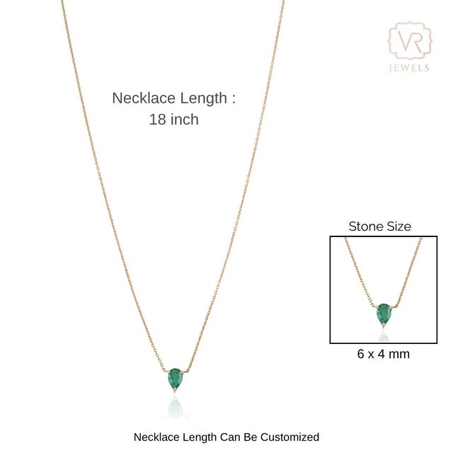 18k Yellow Gold Pear Cut Zambian Emerald Solitaire Birthstone Necklace Everday Wear For Sale - Image 9 of 13