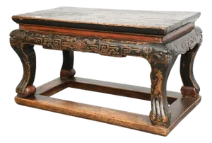 Chinese Early 19th C. Low Altar Table Carved Face (Great Hall Bench )