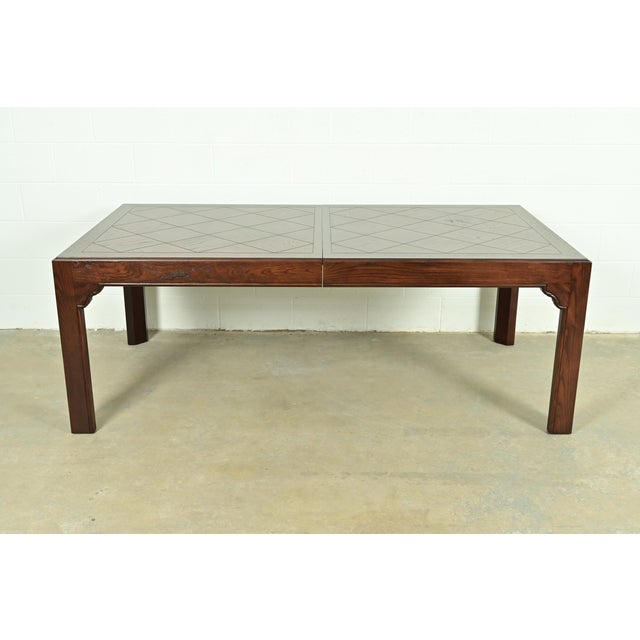 Wood Henredon Mid-Century Hollywood Regency Chinoiserie Oak Extension Dining Table, Newly Refinished For Sale - Image 7 of 16