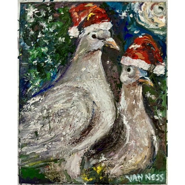2020s Two Turtle Doves, Original Oil Painting, Holiday Art For Sale - Image 5 of 7