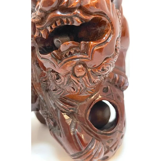 Early 20th Century Chinese Carved Hardwood Foo Dogs With Rolling Pearls & Puzzle Balls - a Pair For Sale - Image 12 of 12