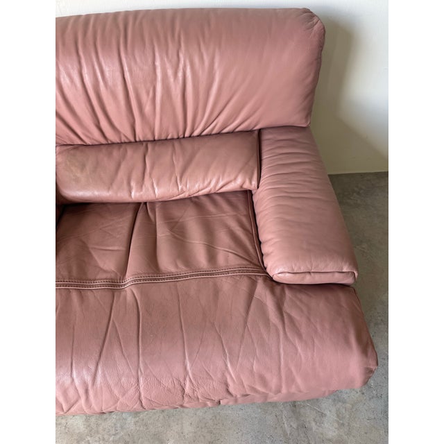 Mid-Century Modern 1980s Italian Postmodern Salotti Natuzzi Pink Leather Lounge Chair/ Sold For Sale - Image 3 of 12