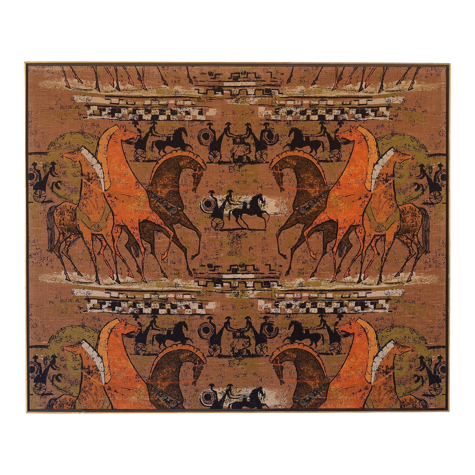 Large Mid Century Tibor Reich Roman Chariots & Horses Fabric Art ...