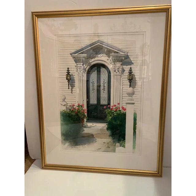 A charming Vermont or Nantuckety doorway rendered beautifully in watercolor by artist Jean McQuillan. Signed and nicely...