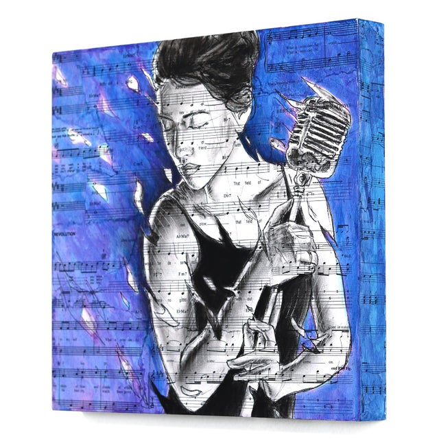 Abstract Sent My Spirit Adrift - Original Surrealist Figurative Acrylic Charcoal and Ink Art on Wood Panel For Sale - Image 3 of 9