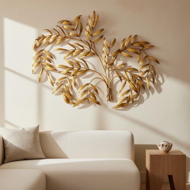 1960s Italian Gilt Metal Leaf Wall Sculpture-Hollywood Regency-MCM-Vintage-Gold For Sale - Image 4 of 10