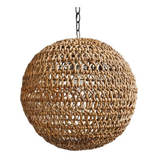Braided Banana Leaf Globe Coastal Pendant Light Medium For Sale