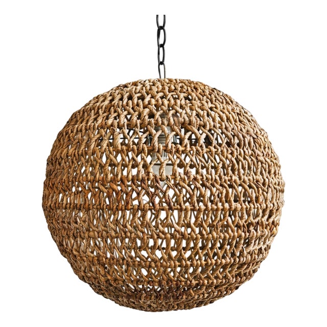 Braided Banana Leaf Globe Coastal Pendant Light Medium For Sale