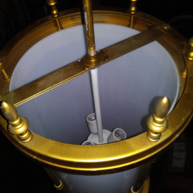 Bronze 1970s Large Mid Century Gothic Pendant Light With Long Metal Downrod For Sale - Image 8 of 14