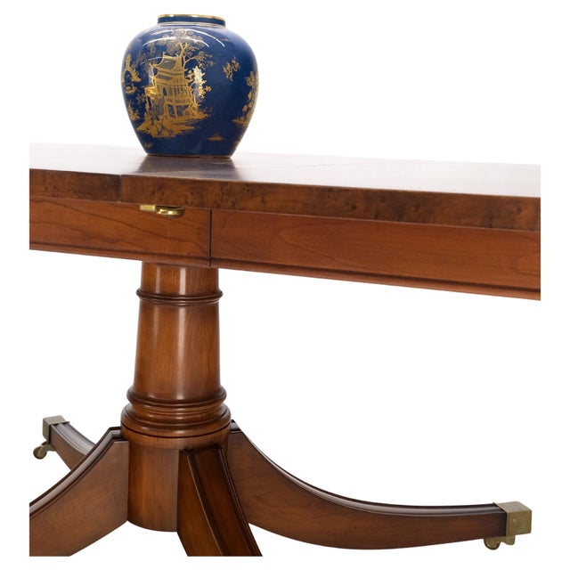 Single Pedestal One Leaf Oval Banded Dining Table 8 Regency Chairs Set MINT! For Sale - Image 16 of 18