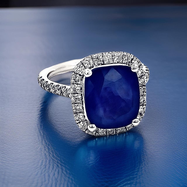 Metal Natural Sapphire Diamond Ring Size 6.5 14k White Gold 6.35 Certified For Sale - Image 7 of 9