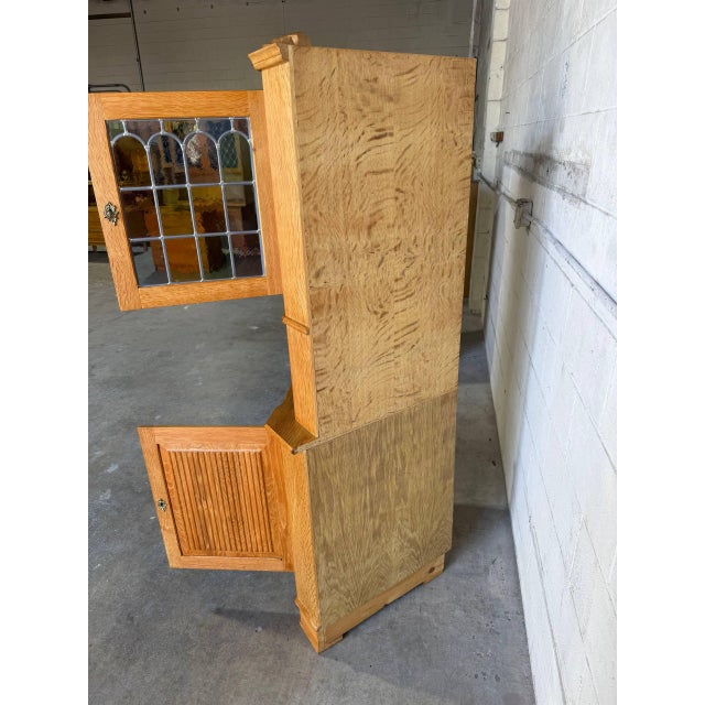 Brown Vintage Brutalist Oak Corner Cabinet in Style of Henning Kjærnulf Danish Modern For Sale - Image 8 of 9
