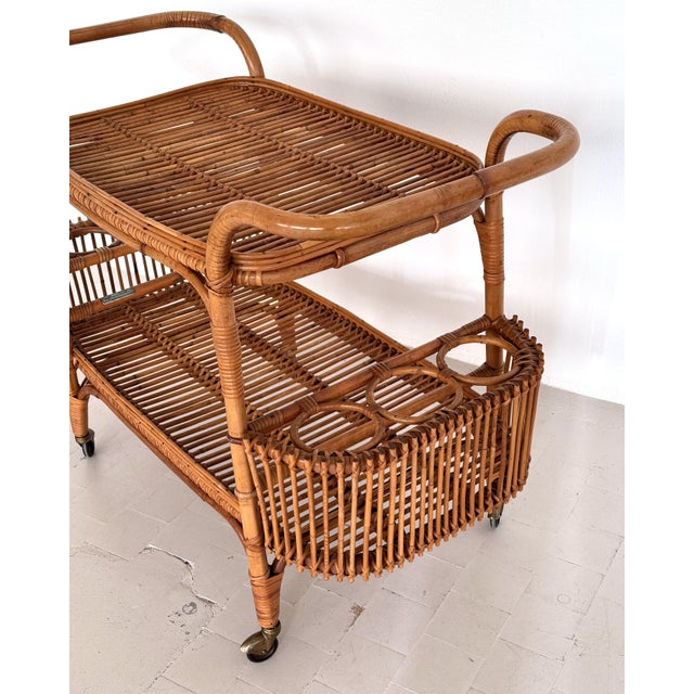 Large Italian Bamboo Bar Cart, 1960s For Sale - Image 11 of 14