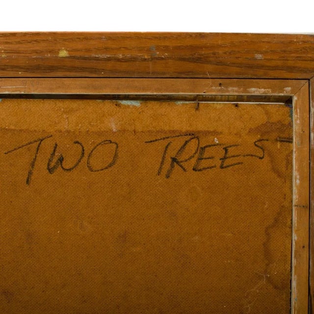 "Two Trees" - Depicting a pair of golden trees in a field. (Canadian , b. 1924 - d.1994) - Acrylic on canvas, signed lower...
