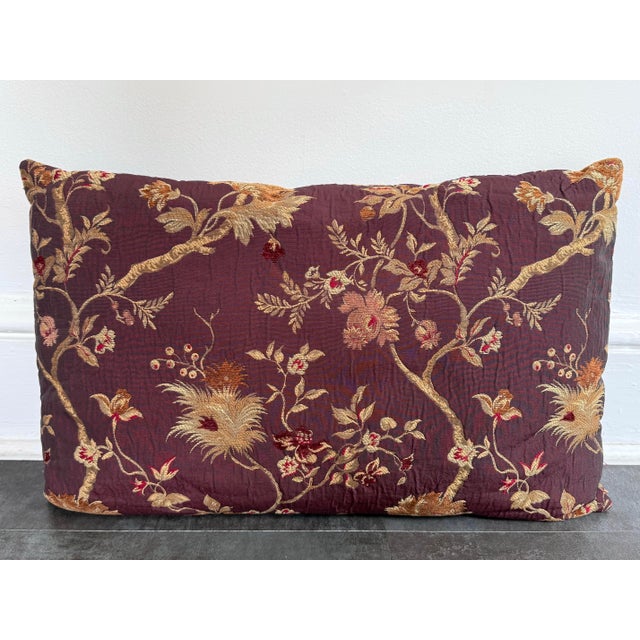 Vintage Jacquard Brocade Pillow Pair in Eggplant and Burnt Orange For Sale - Image 6 of 8