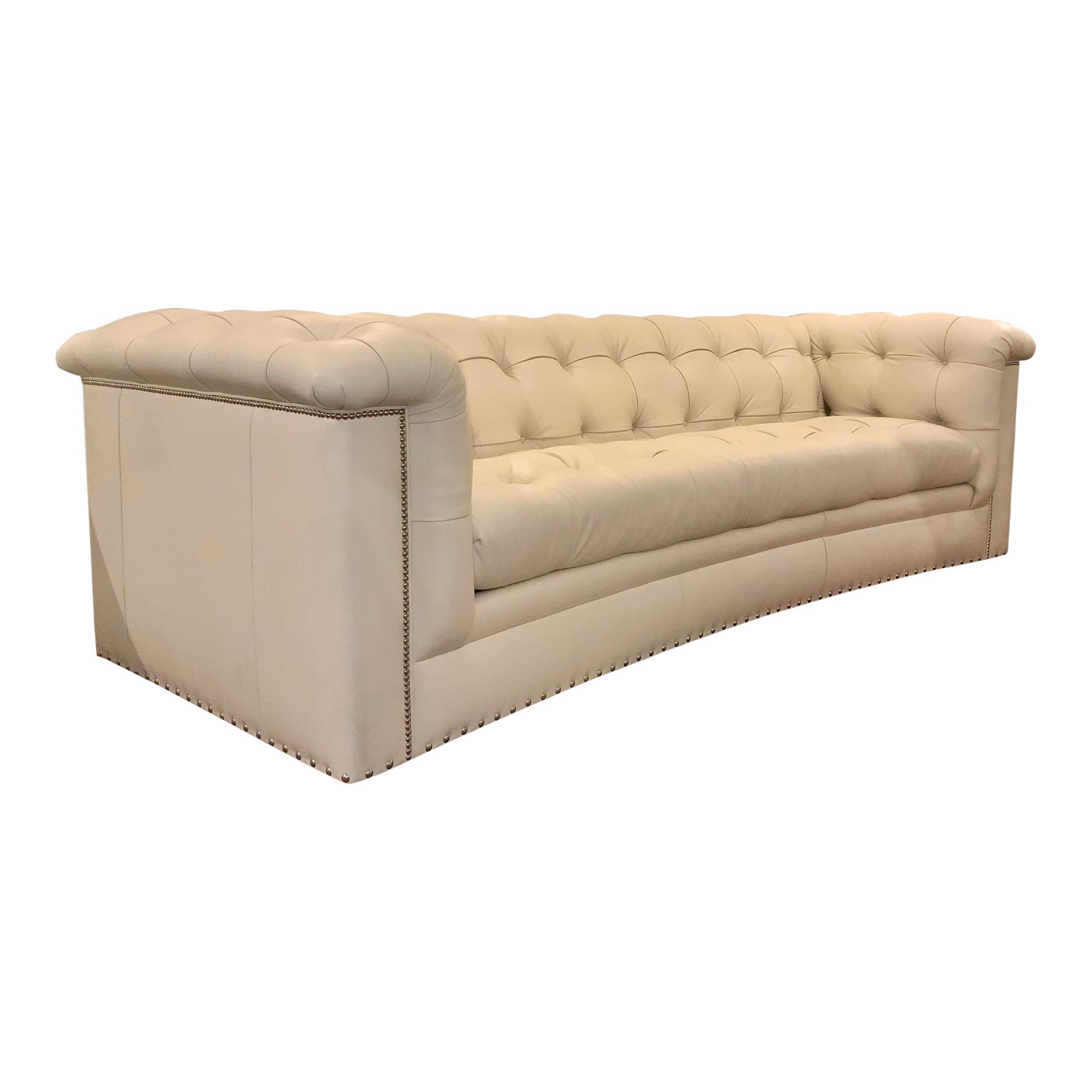 Hancock and Moore Tufted White Top Grain Leather Sofa Chairish