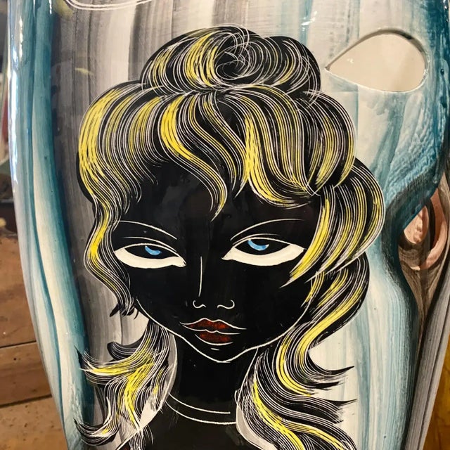 A modernist hand-painted ceramic umbrella stand made in the small republic of San Marino in the center of Italy, the decor...