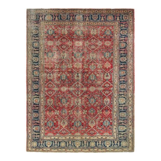 Distressed Antique Heriz Persian Rug, Red With Whimsical Florals - Rug & Kilim For Sale