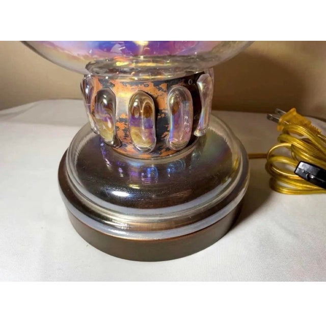 Mid 20th Century Brutalist Derflingher Style Blackened Copper Iridescent Caged Glass Hurricane Lamp For Sale - Image 9 of 12