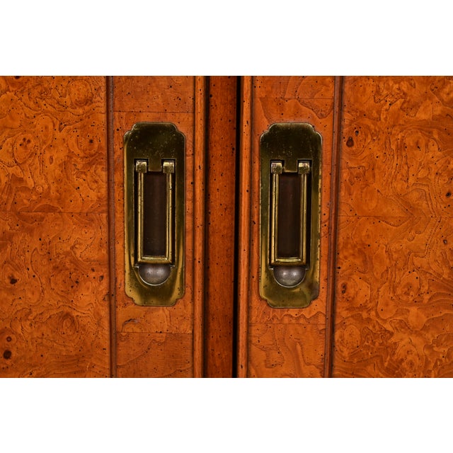 Century Furniture Mid-Century Hollywood Regency Campaign Burl Wood Triple Dresser or Credenza, Circa 1970s For Sale - Image 9 of 13