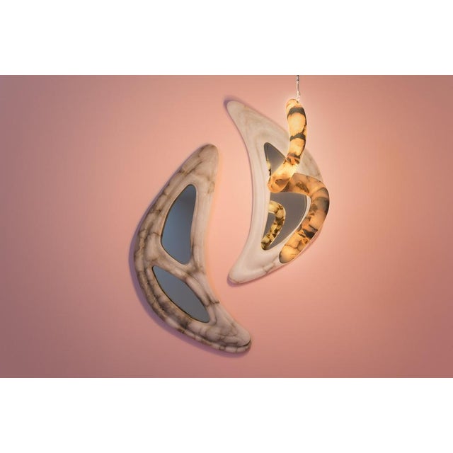 Aqua Fossil II Mirrors in Alabaster and Mirror Glass by Amarist Studio, Set of 2 For Sale - Image 11 of 16