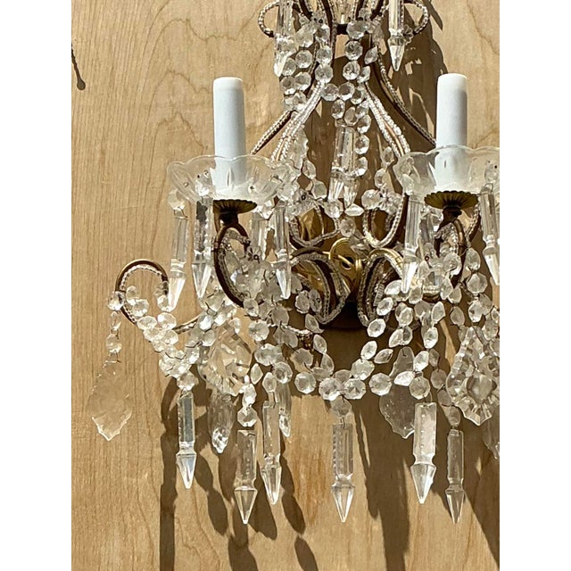 Vintage Cut Crystal Swag Light Sconces - A Pair For Sale - Image 4 of 12