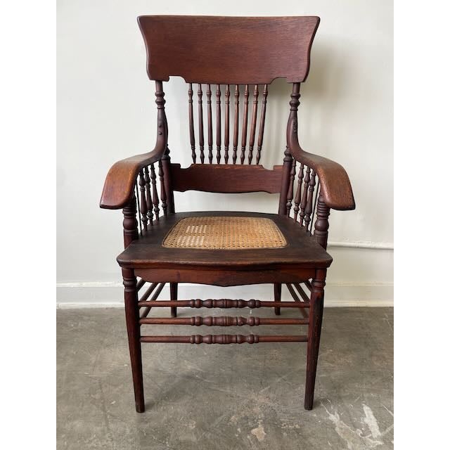 1905 Horrocks Desk Co. Oak & Cane Arm Chair For Sale - Image 4 of 13