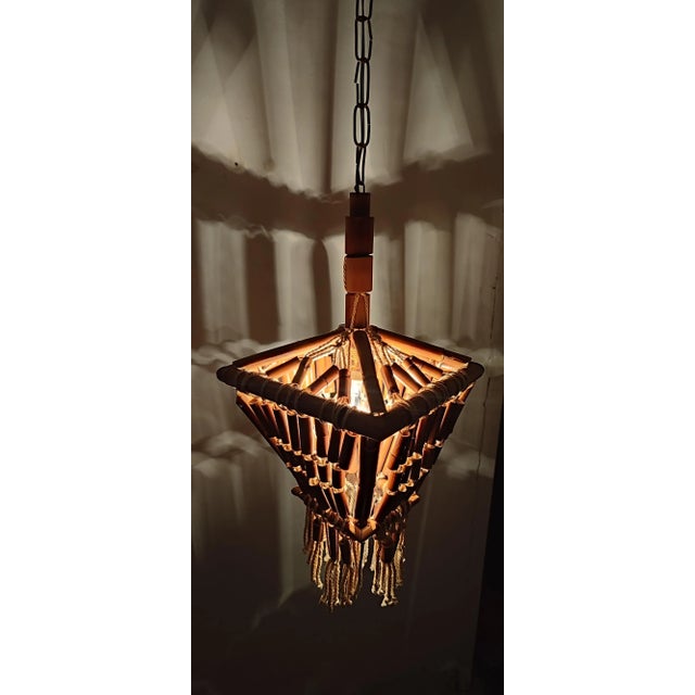 Bamboo and Macramé Ceiling Lamp, Spain, 1980s For Sale - Image 9 of 11