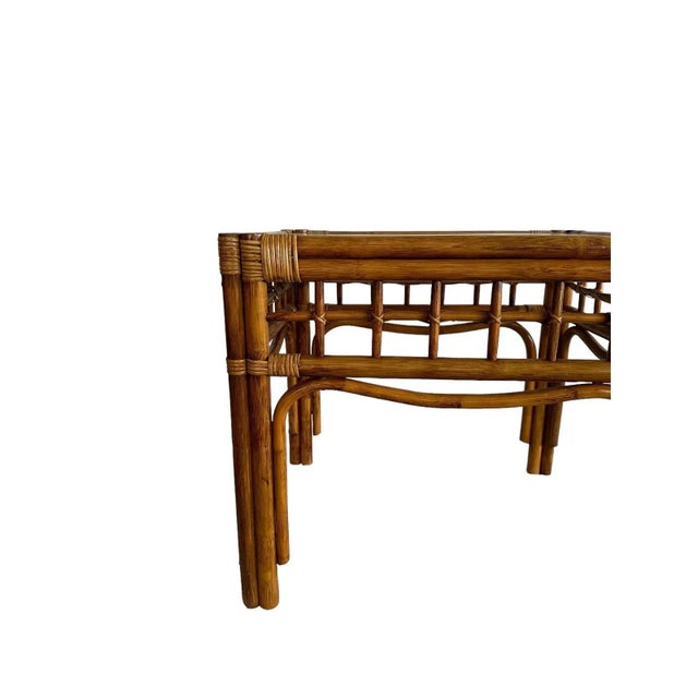 Mid 20th Century Pair of Vintage Rattan and Bentwood Glass Top Side Tables - In the Style of Franco Albini For Sale - Image 4 of 11