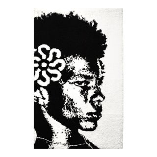 Cedric Vu "Lago" Black and White Tufted Yarn Portrait, High Contrast Figure, Floral Motif, Contemporary California Textile Art, Pop Art, 2025 For Sale