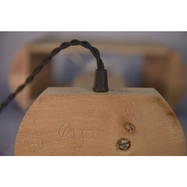 Brutalist Elm and Oak Table Lamp with Rope Lampshade, 1980s For Sale - Image 11 of 13