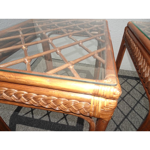 Vintage Mid Century Modern Rustic Bamboo Rattan Brown End Tables - a Pair For Sale In Los Angeles - Image 6 of 12