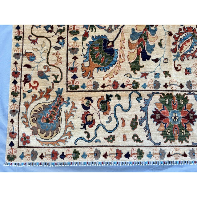 Cream Hand-Knotted Afghan Suzani Chobi Wool Area Rug - 8'3" X 11'4" For Sale - Image 8 of 15