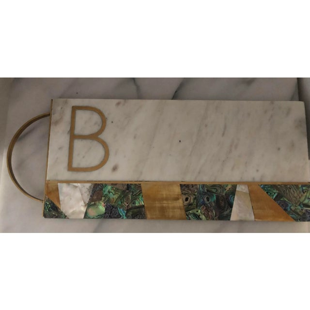 Anthropologie Anthropology Marble Mother of Pearl Monogram Cheese Board For Sale - Image 4 of 9