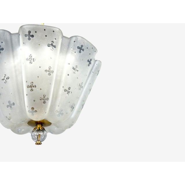 Glass Nils Landberg, Rare Chandelier, Etched Glass, Brass, Sweden, 1940s For Sale - Image 7 of 13