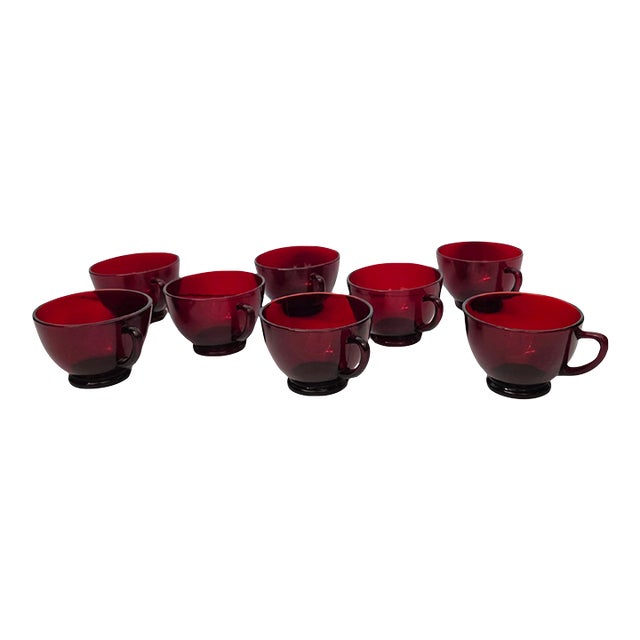 Mid 20th Century Set of 8 Vintage Anchor Hocking Ruby Red Punch Cups — 4 Sets Available For Sale