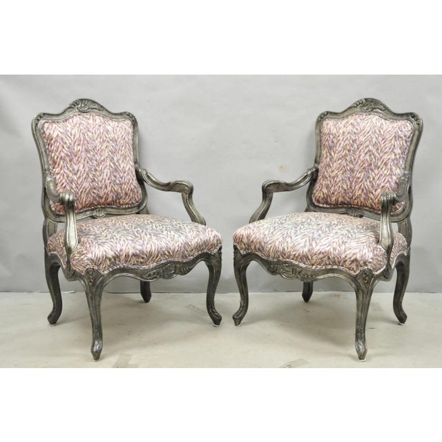 Vintage Italian Baroque Rococo Style Silver Leaf Gilt Lounge Arm Chairs - A Pair For Sale - Image 18 of 18