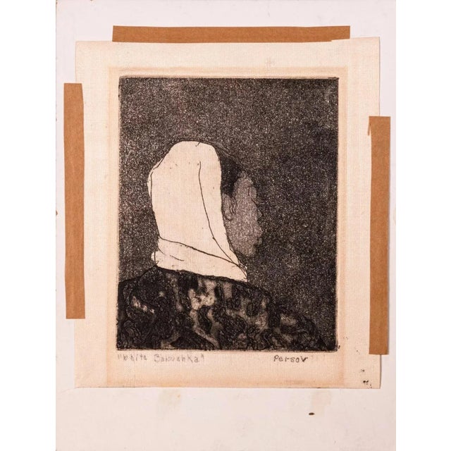 A modern aquatint etching on paper titled "White Babushka" by California Anne Marie Persov. Artist proof, published in...