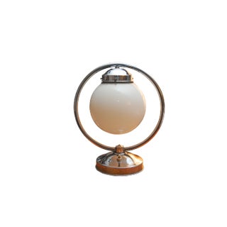 Art Deco Chrome & Globular Milk Glass Table Lamp, 1920s For Sale