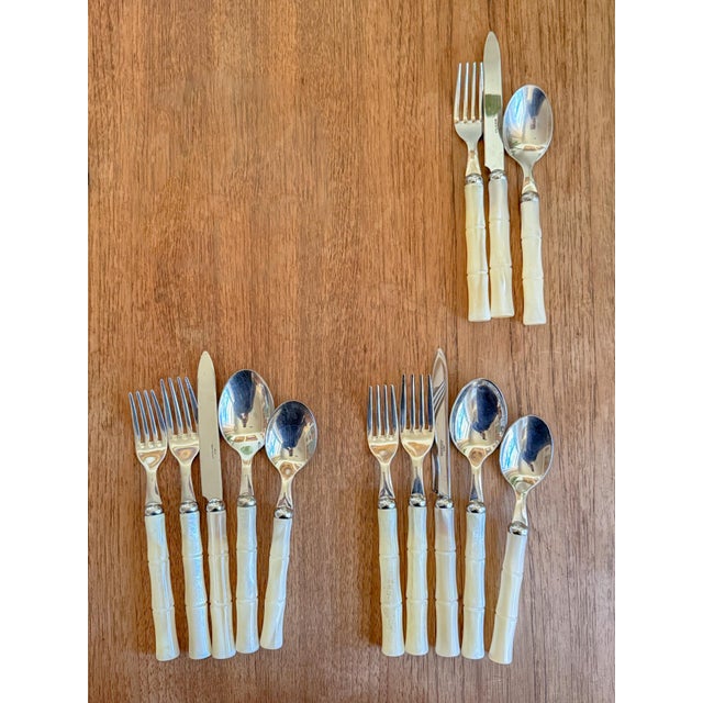 Vintage Italian Faux Mother of Pearl Bamboo Flatware For Sale In Dallas - Image 6 of 9