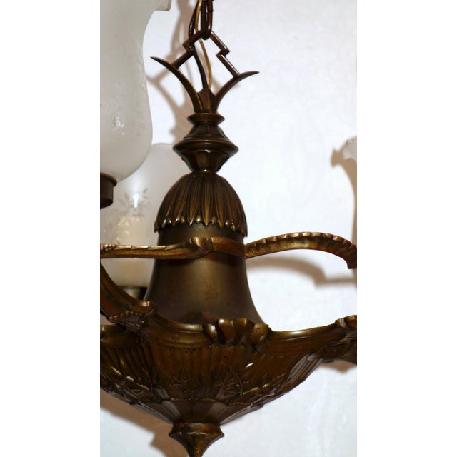 Antique French Brass and Glass Chandelier from Unbekannt, 1920s For Sale - Image 6 of 10