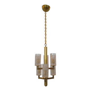 1960s Modern Crystal and Brass Light For Sale