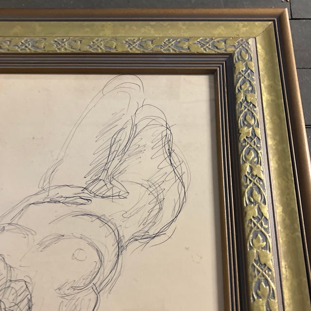 Abstract 1960’s Original Abstract Female Nude Ink Drawing Signed Ornate Frame For Sale - Image 3 of 4
